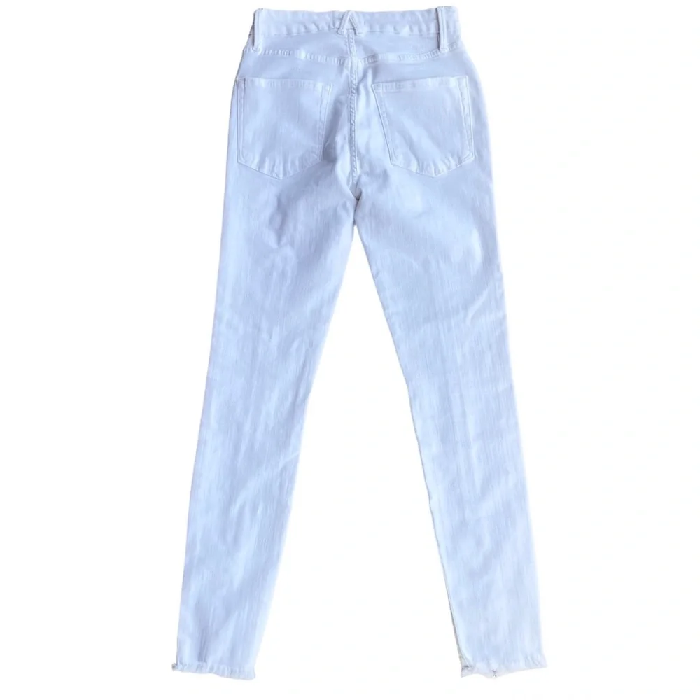 Good American High Rise White Split Hem Zipper Skinny Jeans
